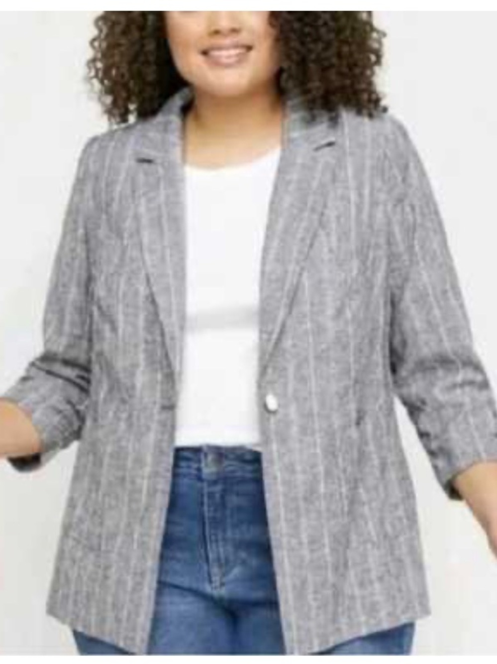 Lane Bryant Pinstripe Linen Blend The Bryant Blazer Single Breasted Jacket 18